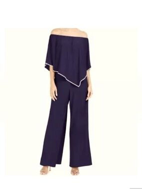 MSK Navy Rhinestone Jumpsuit Large Ladies Sparkle